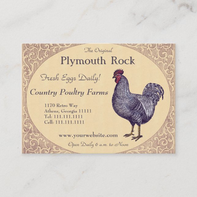 Carte De Visite Ferme avicole fière de coq de Plymouth Rock (Devant)