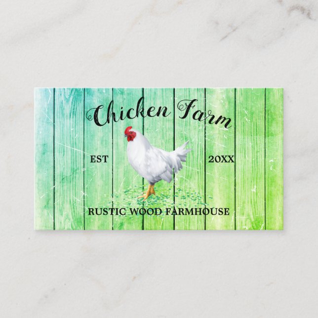 Carte De Visite Ferme de poulet en bois rustique vert (Devant)