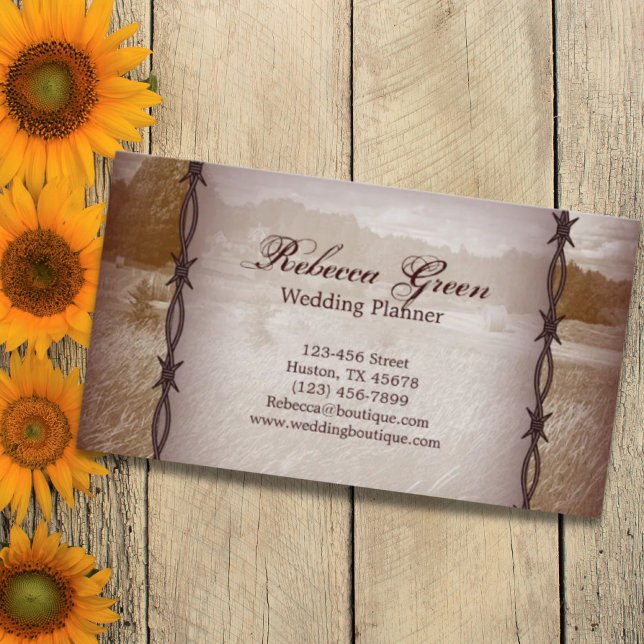 Carte De Visite ferme en élevage de barbwire western country (distressed barbwire western country ranch farm business card)