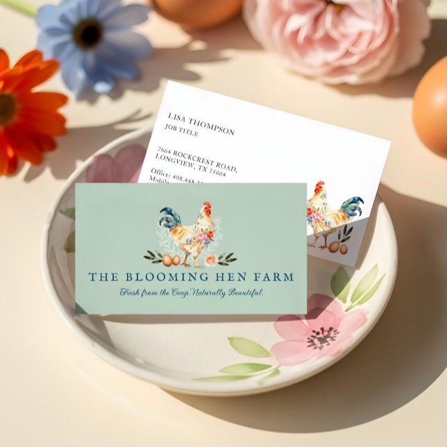 Carte De Visite Ferme rustique Fleur aquarelle Poule Poussin Œuf (Rustic Farm Watercolor Floral Chicken Hen Egg Business Card)