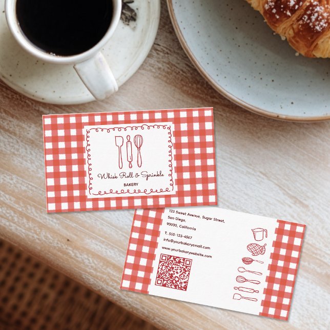 Carte De Visite Ferme Rustique Gingham Code QR Boulangerie (Créateur téléchargé)