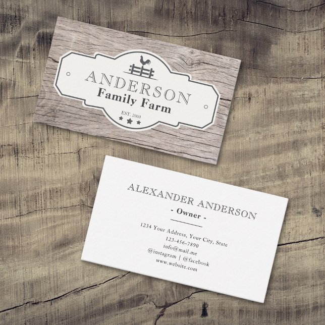 Carte De Visite Ferme rustique Logo de ferme Arrière - plan bois V (Rustic Vintage Label Border Family Farm Business Card)