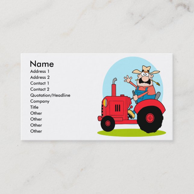 Carte De Visite fermier à dessin animé sur un tracteur rouge (Devant)