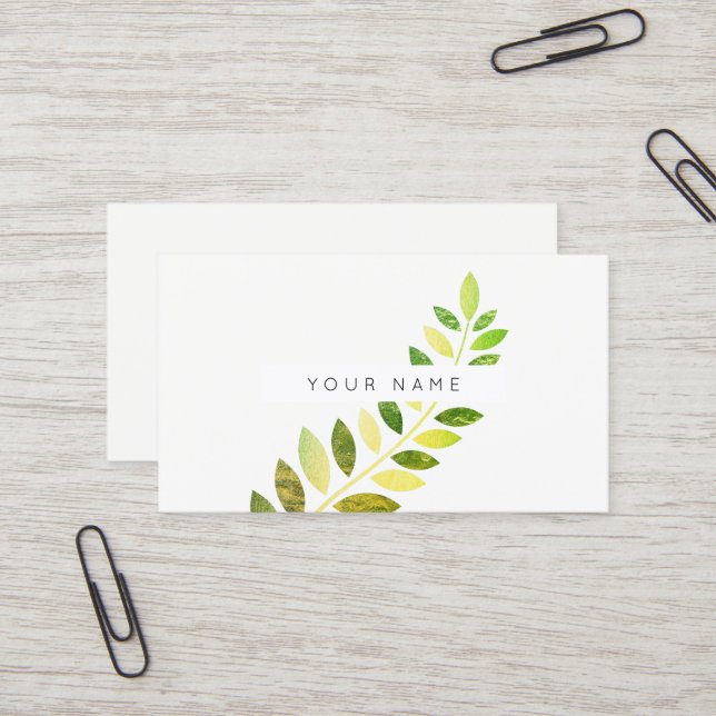 Carte De Visite Ferne à feuilles vert vert émeraude blanc (Devant/Arrière en situation)