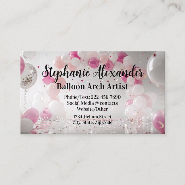 Carte De Visite Festif Pink Balloon Arch Artist Party Planner (Devant)