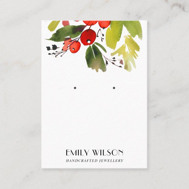 CARTE DE VISITE FESTIVE CHRISTMAS HOLLY BERRY STUD EARRY EARRY (Devant)