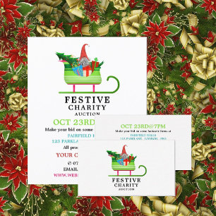 Carte De Visite Festive Elf Sleigh, Festive Charity Auction Event