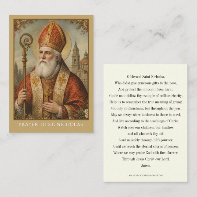 Carte De Visite Fête de la Saint-Nicolas Prière catholique (Devant / Derrière)