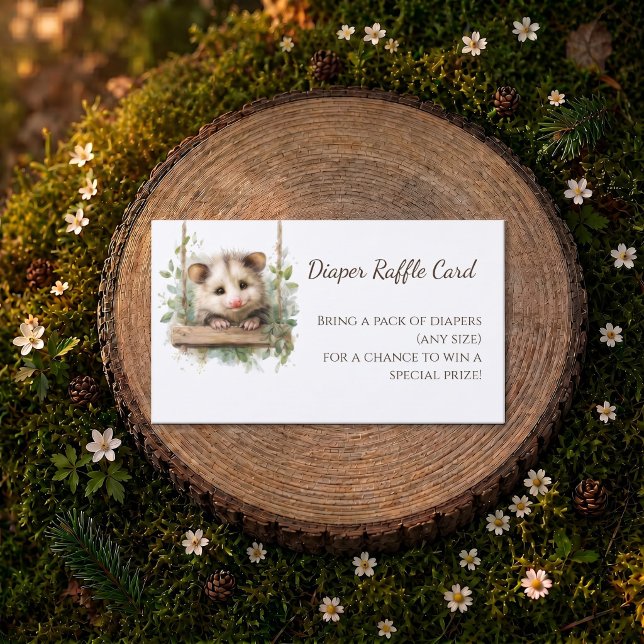 Carte De Visite Fête de naissance de l'opossum forestier • Tirage  (Woodland Opossum Baby Shower • Diaper Raffle)