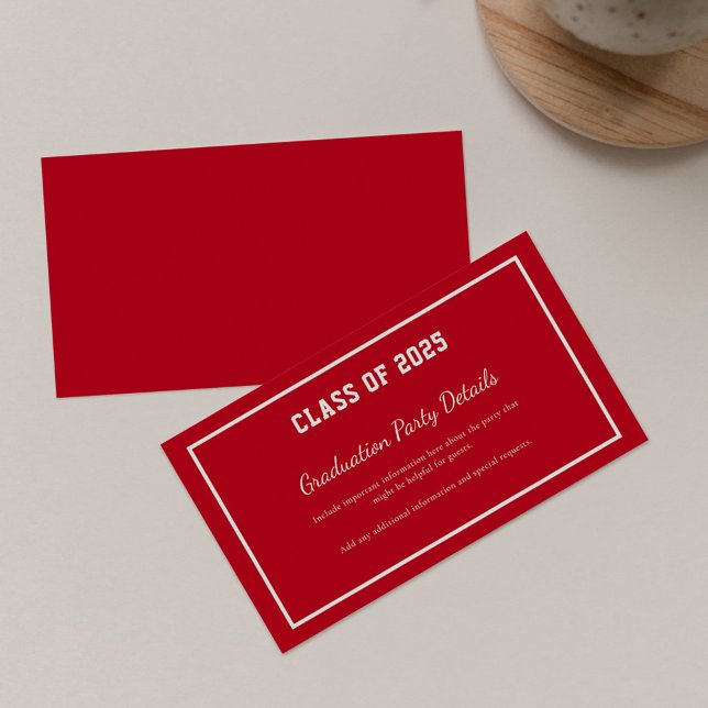 Carte De Visite Fête de remise de diplômes rouge moderne 2026 (Red Graduation 2025 Party Invitation Geometric Enclosure Card)