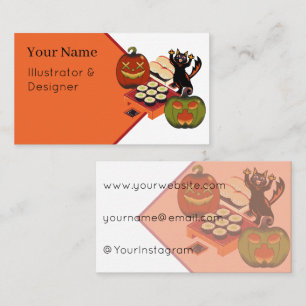 Carte De Visite Fête de sushi Halloween effrayante avec un chat no