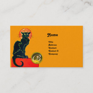 CARTE DE VISITE FÊTE DU CHAT NOIR MONOGRAMME