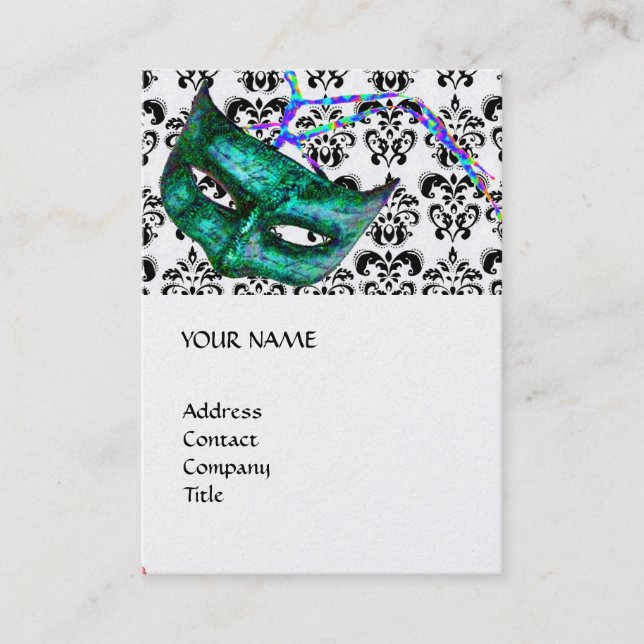 Carte De Visite FÊTE MASQUÉE damas noir et blanc or (Devant)