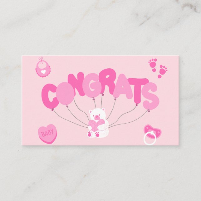 Carte De Visite Fêtez votre nouvelle petite fille avec un rose Fél (Devant)