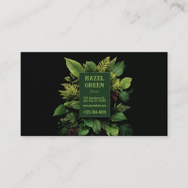 Carte De Visite Feuillage de fougère vert luxuriant Botanique mode (Devant)