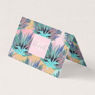 Carte De Visite Feuillage de menthe tropicale Design rose moderne