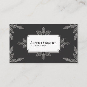 Carte De Visite Feuillage Élégant en Ligne Noir et Blanc