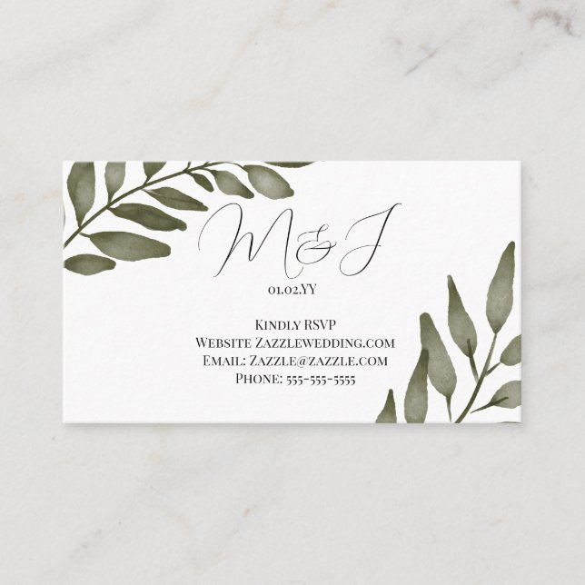 Carte De Visite Feuille Branche Verdure Aquarelle RSVP Mariage  (Devant)