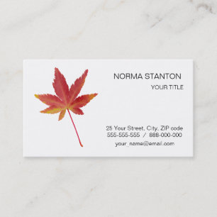 Carte De Visite Feuille d'automne simple rouge
