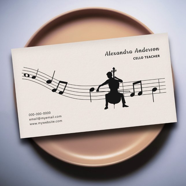 Carte De Visite Feuille de musique - Professeur de violoncelle (Music Sheet - Cello Teacher Business Card)
