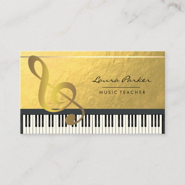 Carte De Visite Feuille d'or de musicien de clavier de piano de (Devant)