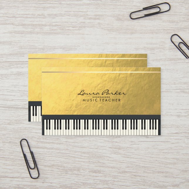 Carte De Visite Feuille d'or de musicien de clavier de piano de (Devant/Arrière en situation)
