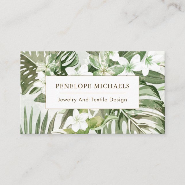 Carte de visite Feuille moderne Green and White Pa (Devant)