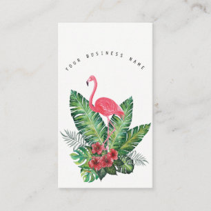 Carte De Visite Feuille tropical rose de Flamant rose et de ketmie