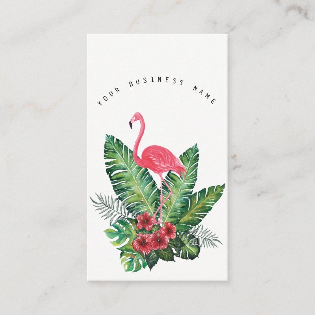 Carte De Visite Feuille tropical rose de Flamant rose et de ketmie (Devant)