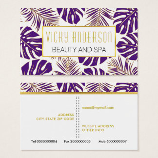 Carte de visite feuille tropical violet et or