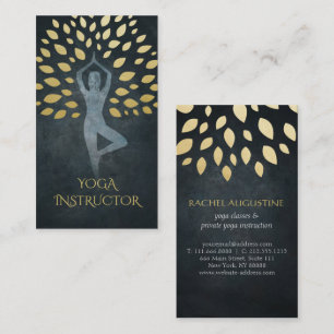 Carte De Visite Feuilles Black & Gold avec Pose de méditation Yoga