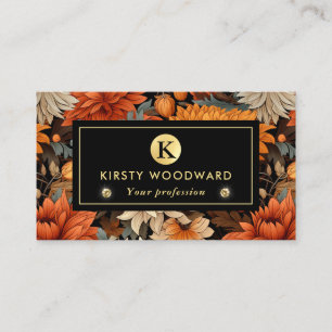 Carte De Visite Feuilles d'automne élégantes aquarelle orange et m