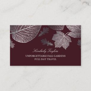 Carte De Visite Feuilles d'automne en argent et en Bourgogne éléga