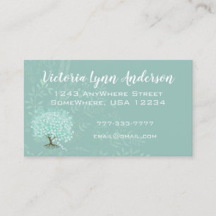 Carte De Visite Feuilles de coeur à la menthe Boho Floral et plume