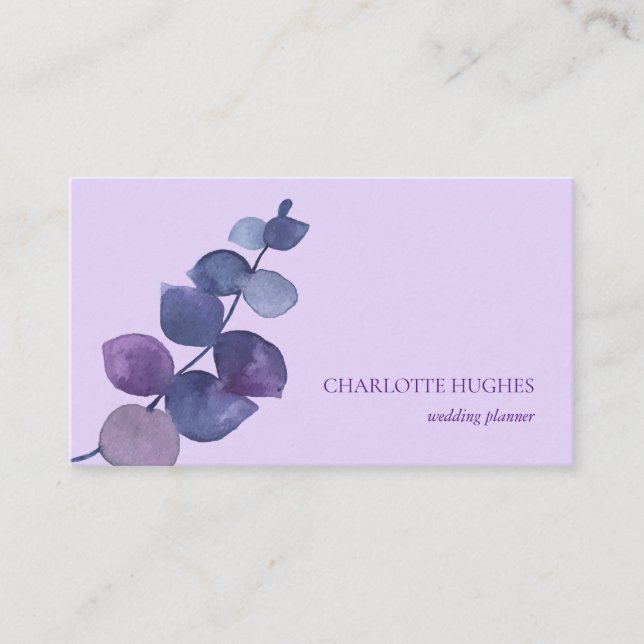 Carte De Visite Feuilles de Eucalyptus Élégantes Lilas (Devant)