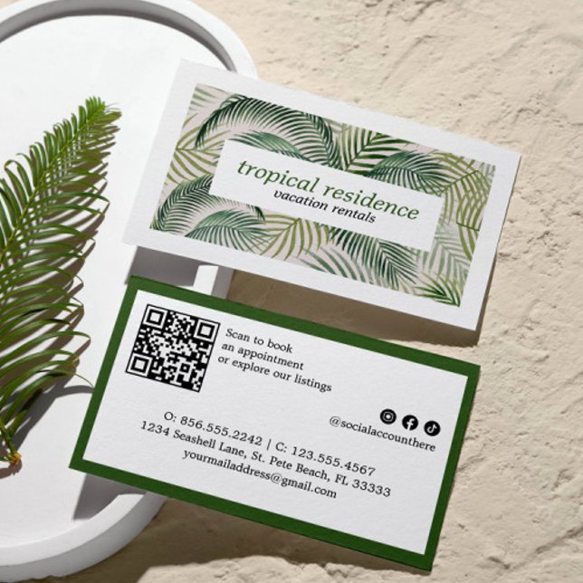 Carte De Visite Feuilles de palmier tropical île CÔTIÈRE  (Créateur téléchargé)