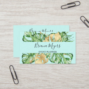 Carte De Visite Feuilles de palmier verdure aquarelle or tropique