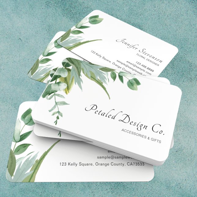 Carte De Visite Feuilles d'eucalyptus à l'aquarelle verdure (Créateur téléchargé)