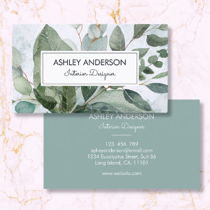 Carte De Visite Feuilles d'eucalyptus de sauge tropicale aquarelle
