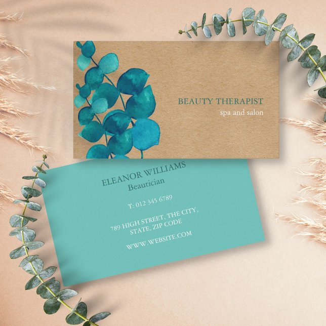 Carte De Visite Feuilles d'eucalyptus élégantes Kraft rustique (Elegant Eucalyptus Leaves Rustic Kraft Business Card)
