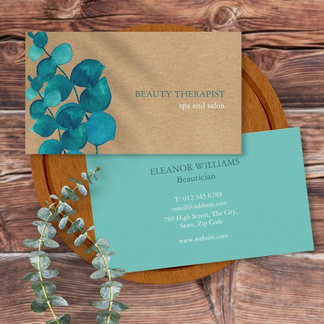Carte De Visite Feuilles d'eucalyptus élégantes Kraft rustique (Elegant Eucalyptus Leaves Rustic Kraft Business Card)