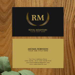 Carte De Visite Feuilles Gold Laurel   Elegant initial sur noir