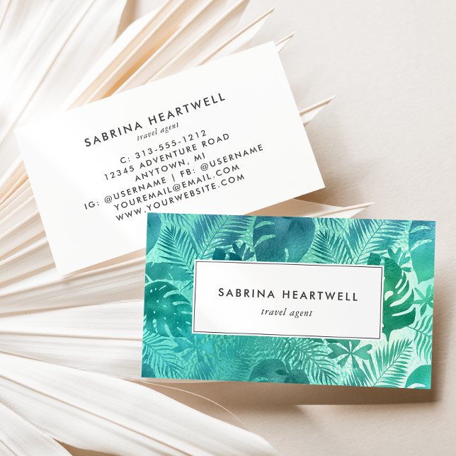 Carte De Visite Feuilles tropicales de Monstera Bleu sarcelle (Créateur téléchargé)