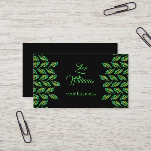 Carte De Visite Feuilles verts néon - art fractal, moderne (Devant/Arrière en situation)
