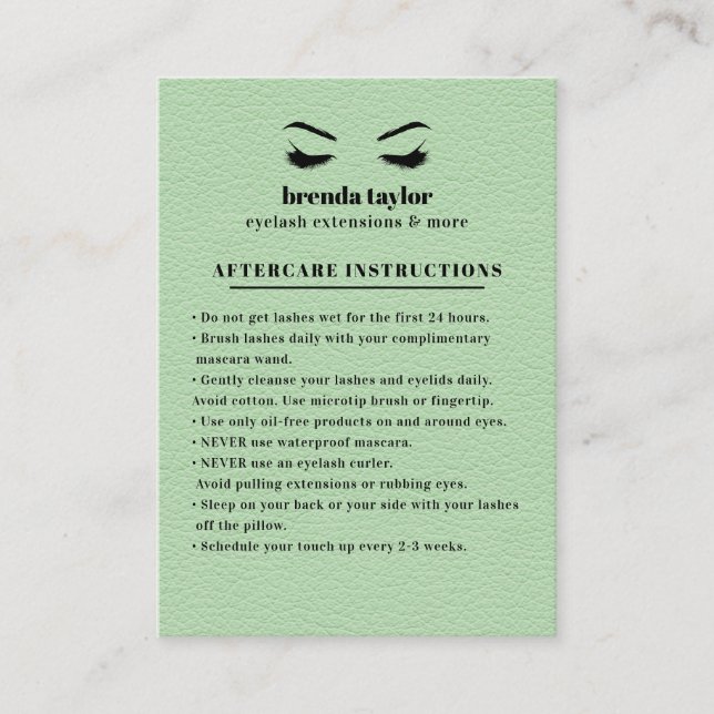 Carte De Visite Feuilleton vert Suede Eyelash Browbar Instructions (Devant)