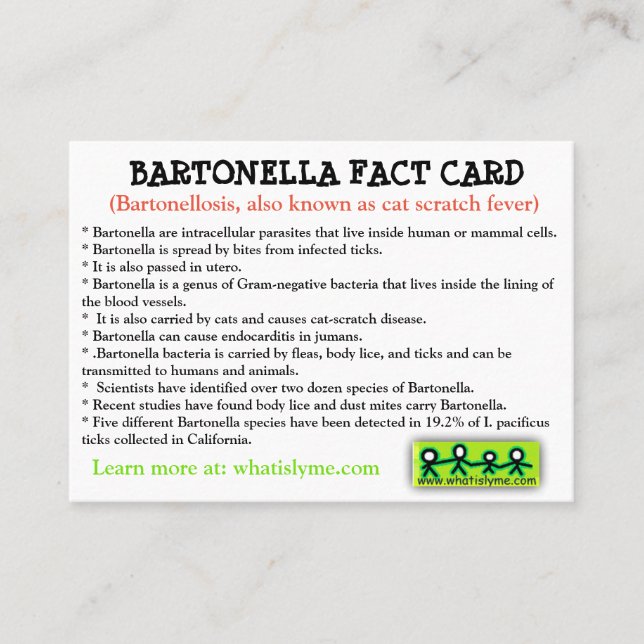 Carte De Visite Fiche d'information sur Bartonella (Devant)
