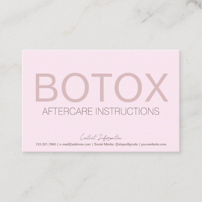 Carte De Visite Fiche d'instructions de remplissage Botox rose (Devant)