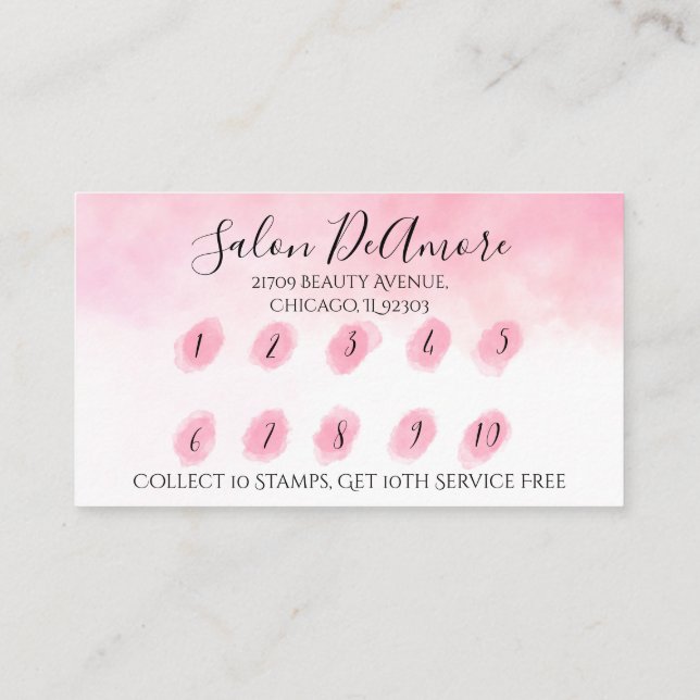 Carte De Visite Fidélité/Carte de timbre avec aquarelle rose tress (Dos)