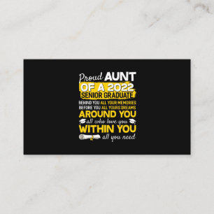 Carte De Visite Fière Tante D'Un Diplômé Supérieur De 2022 Senior