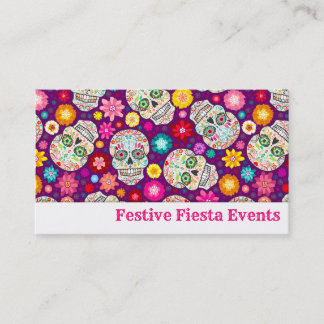 Carte De Visite Fiesta colorée de crânes et de fleurs de sucre sur